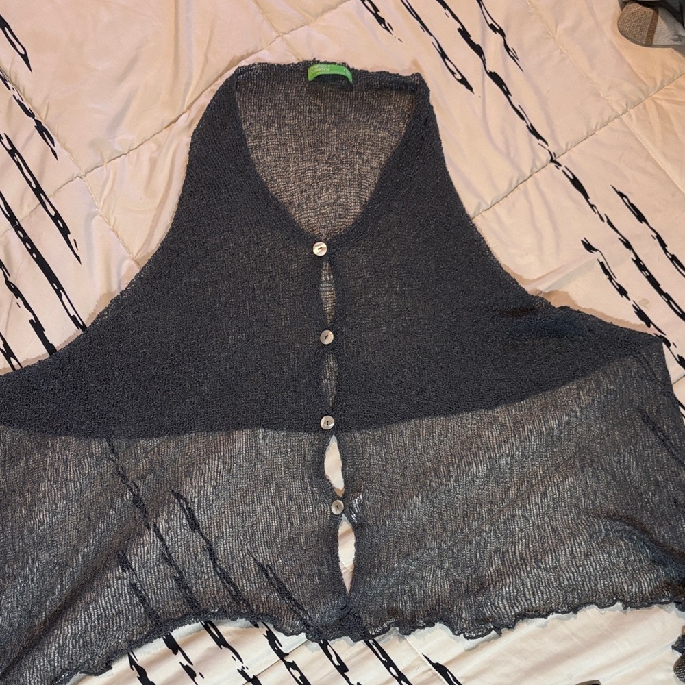 Elegant Sleeveless Blue/Gray Poncho